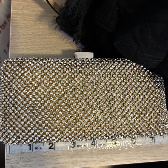 Gold Crystal Clutch Purse Womens Evening Bag Rhinestone Minaudiere Chain Strap - Picture 9 of 12